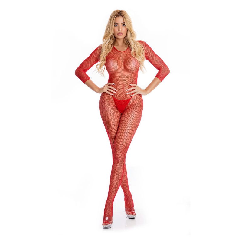 Бодістокінг - Pink Lipstick Lingerie Risque Crotchless Bodystocking Red, M/L