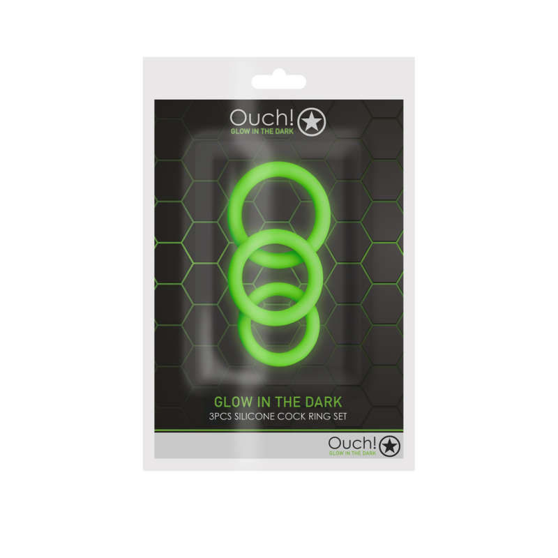 Набір ерекційних кілець Ouch! Glow In The Dark зелені