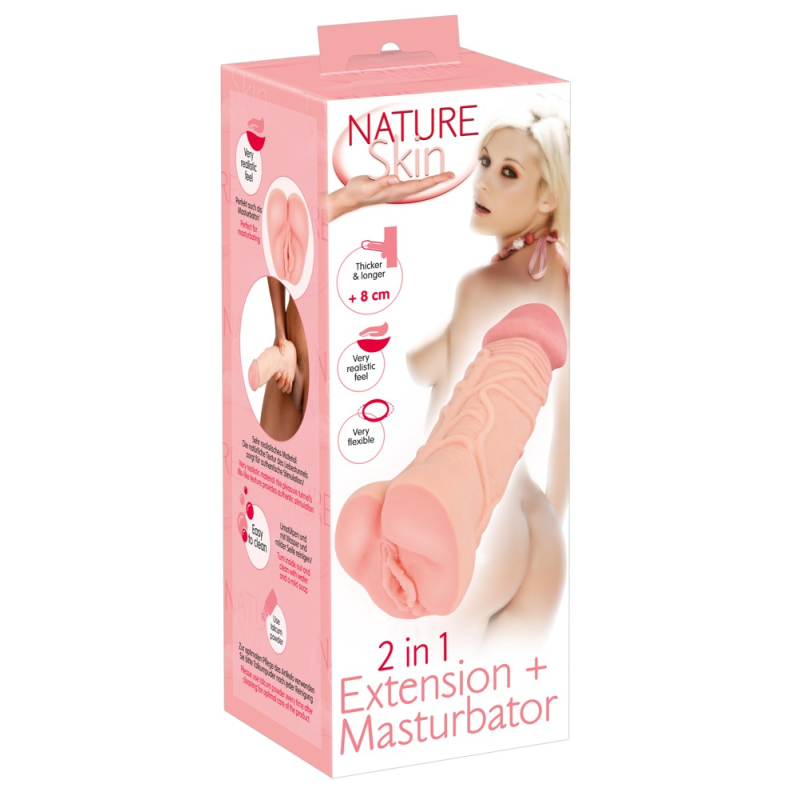 Насадка+мастурбатор - Nature Skin 2in1 Extension+Masturbator (+8 см)