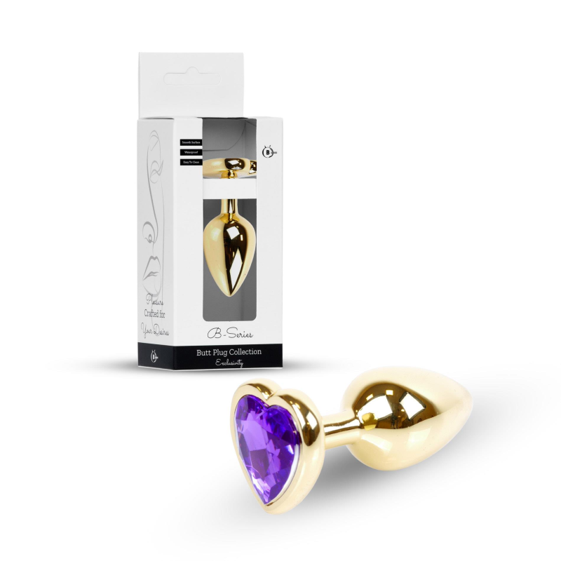 Анальна пробка Jewellery Gold Heart Plug Purple золотиста