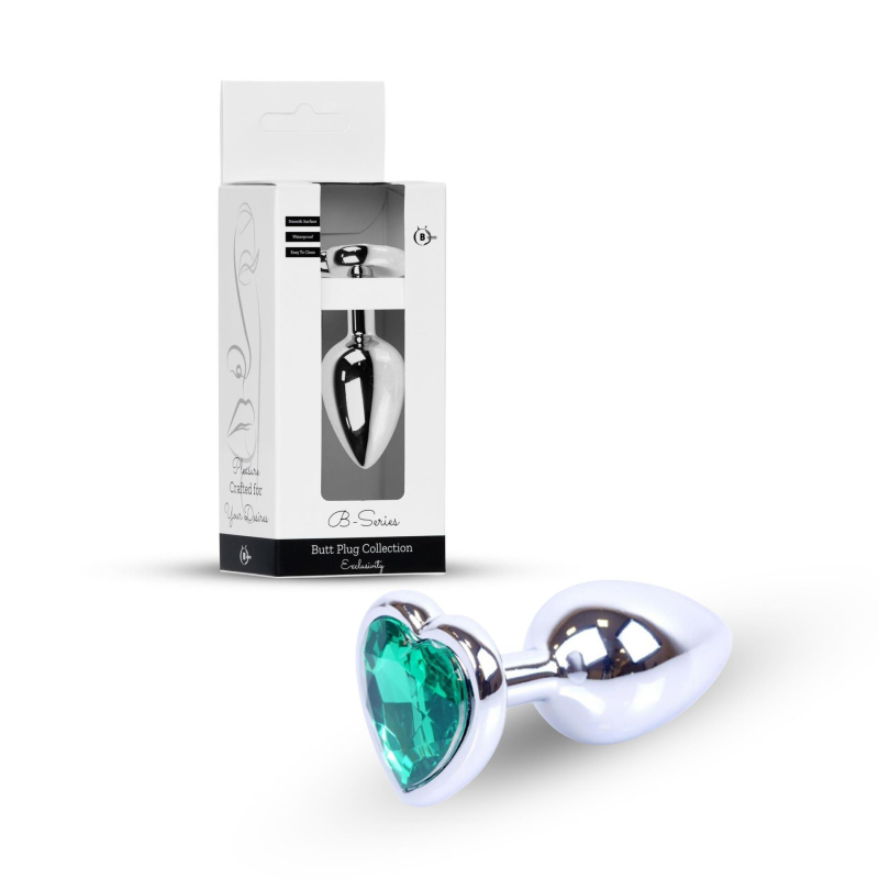 Анальна пробка Jewellery Silver Heart Plug Green від BOYS of TOYS