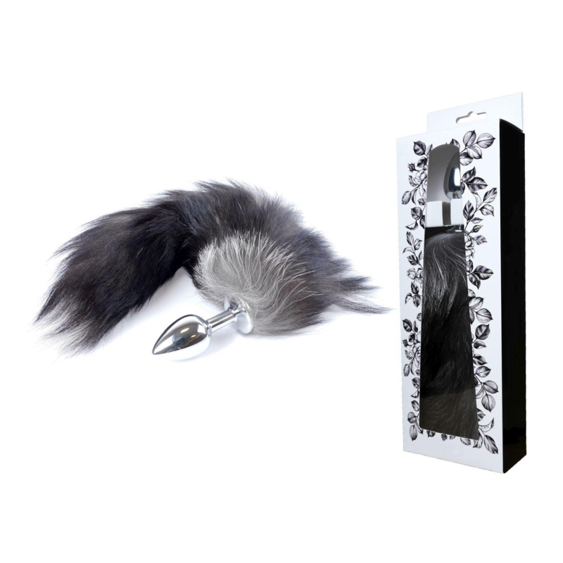 Анальна пробка Fox Tail Black 2XL сріблястого кольору Анальна пробка Fox Tail Black 2XL сріблястого кольору