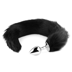 Анальна пробка Fox Tail Black, XL — срібляста