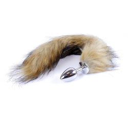 Анальна пробка Fox Tail Brown XL сріблястого кольору