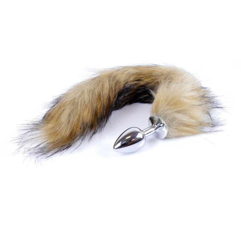 Анальна пробка Fox Tail Brown XL сріблястого кольору