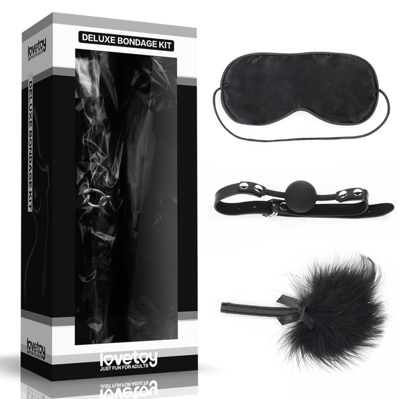 Набір БДСМ - Deluxe Bondage Kit (маска, кляп, пір'їнка) Набір БДСМ - Deluxe Bondage Kit (маска, кляп, пір'їнка)