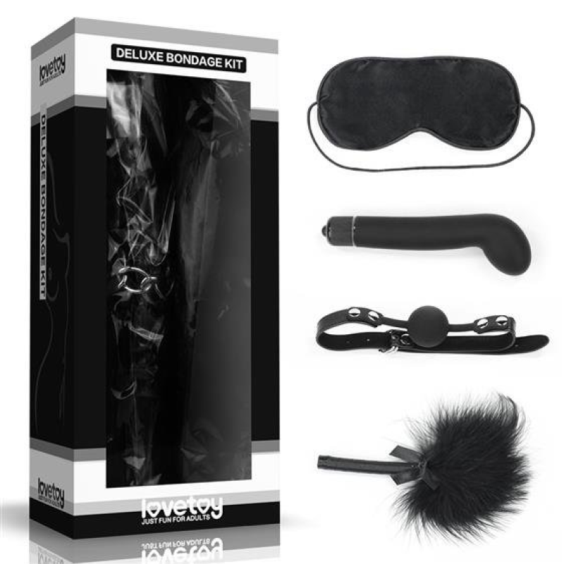 Набір БДСМ - Deluxe Bondage Kit (маска, вібратор, кляп, пір'їнка) Набір БДСМ - Deluxe Bondage Kit (маска, вібратор, кляп, пір'їнка)