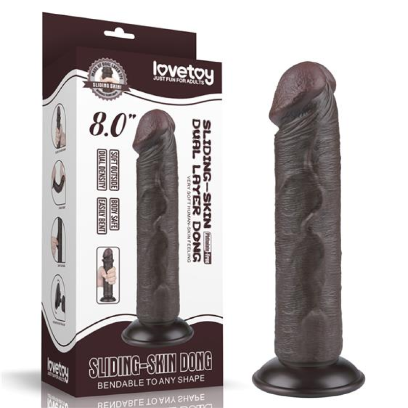 Фалоімітатор чорний Sliding-Skin Dual Layer Dong 8" LoveToy Фалоімітатор чорний Sliding-Skin Dual Layer Dong 8" LoveToy