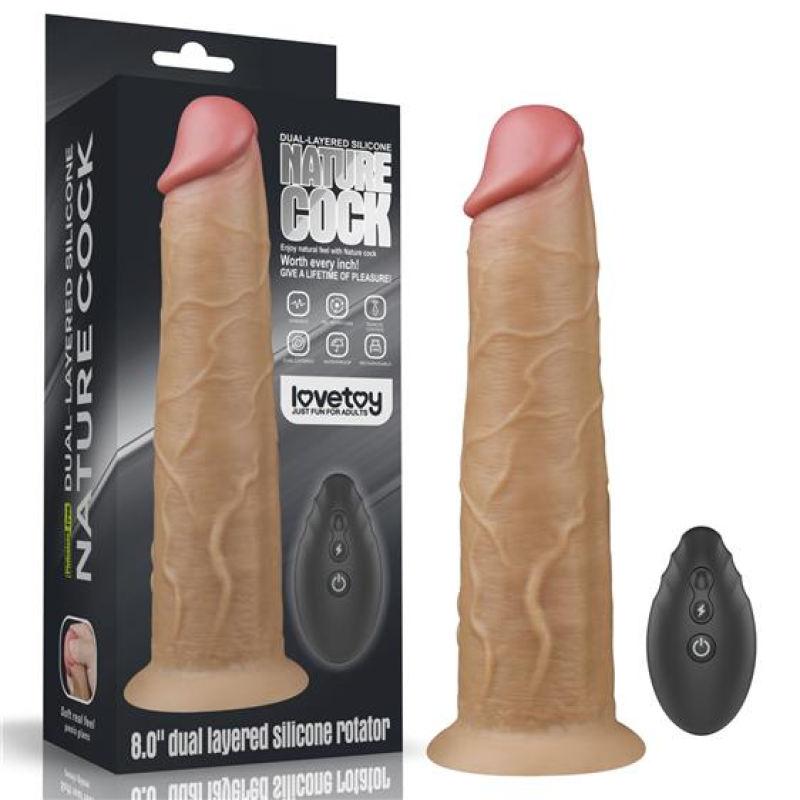 Вібратор реалістичний з ротацією Dual-Layered Silicone Rotator 8" LoveToy тілесний