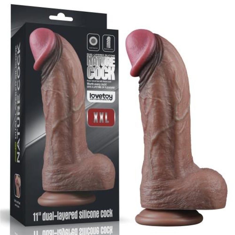 Фалоімітатор з мошонкою Dual-Layered Silicone Cock коричневий
