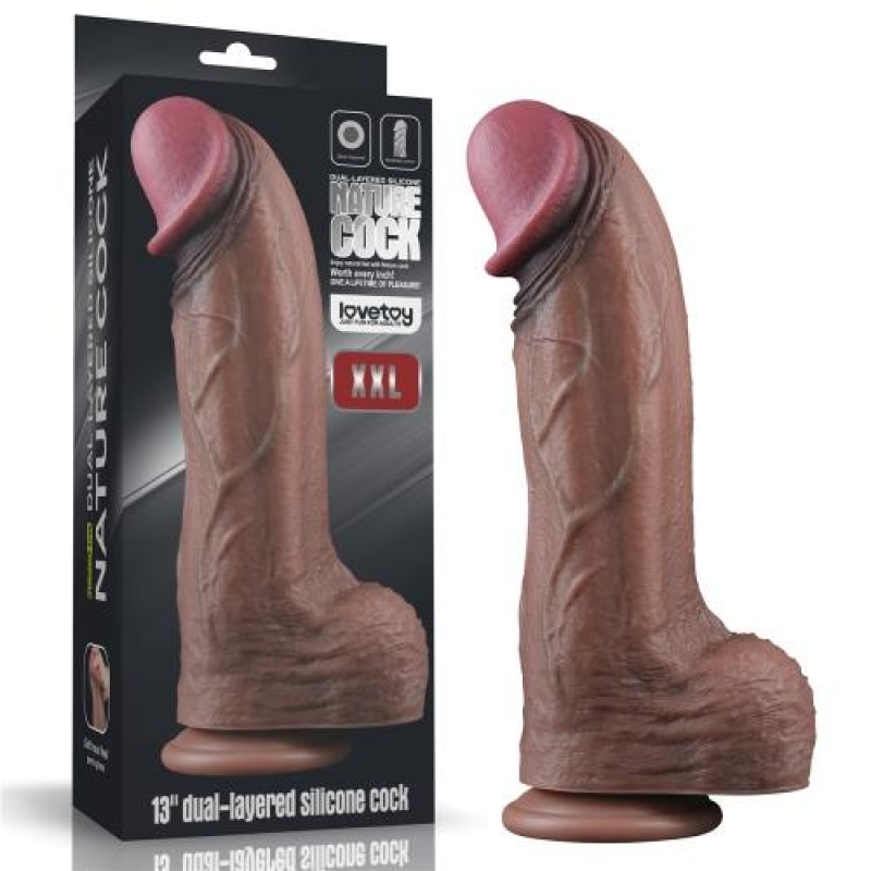 Фалоімітатор Dual-Layered Silicone Cock 13" коричневий LoveToy Фалоімітатор Dual-Layered Silicone Cock 13" коричневий LoveToy