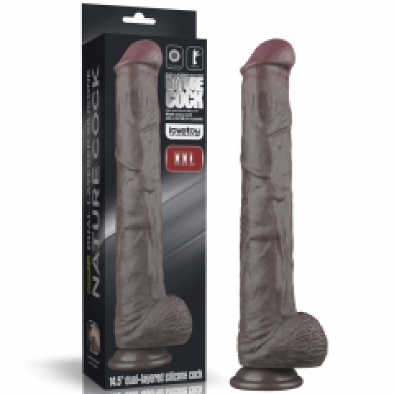 Фалоімітатор Dual Layered Bendable XXL чорний з мошонкою