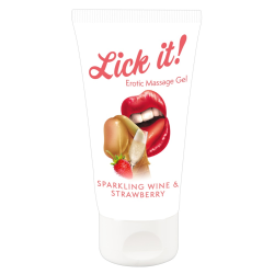 2в1 лубрикант та масажна олія - Lick It! Sparkling Wine And Strawberry, 50 мл