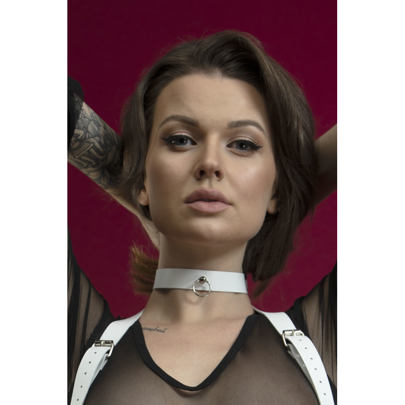 Чокер з кільцем для повідця Feral Feelings Choker, білий, натуральна шкіра