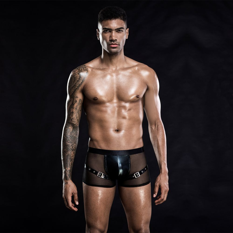 Чоловічі еротичні сітчасті труси з ременями JSY, One Size Black