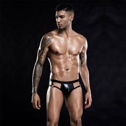 Чоловічі лакові трусики з відкритими сідницями JSY, One Size Black Чоловічі лакові трусики з відкритими сідницями JSY, One Size Black