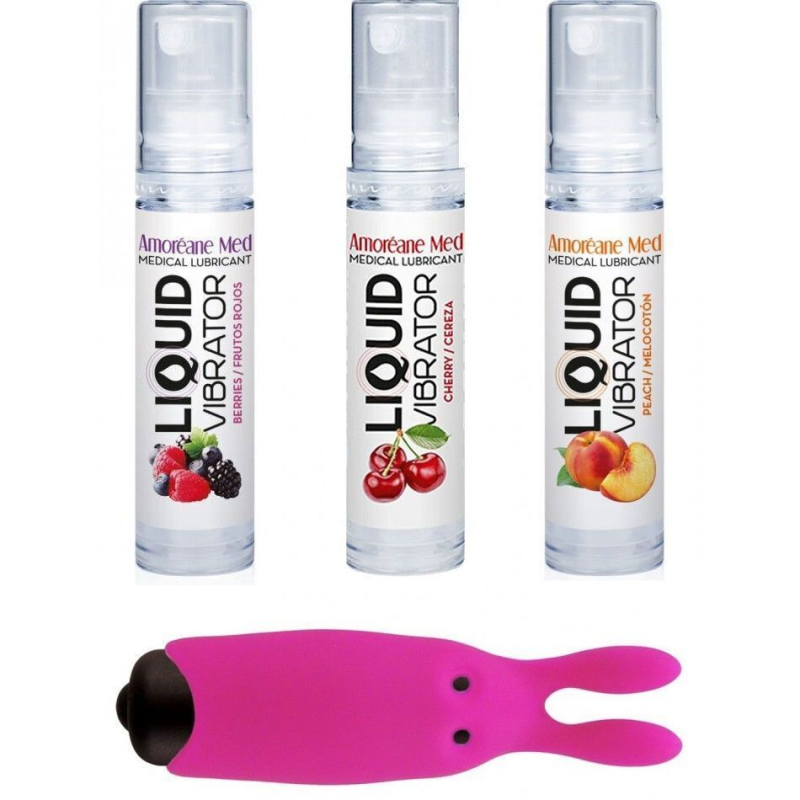Набір: стимулюючий лубрикант Amoreane Med 3х10мл та вібропуля Adrien Lastic Pink
