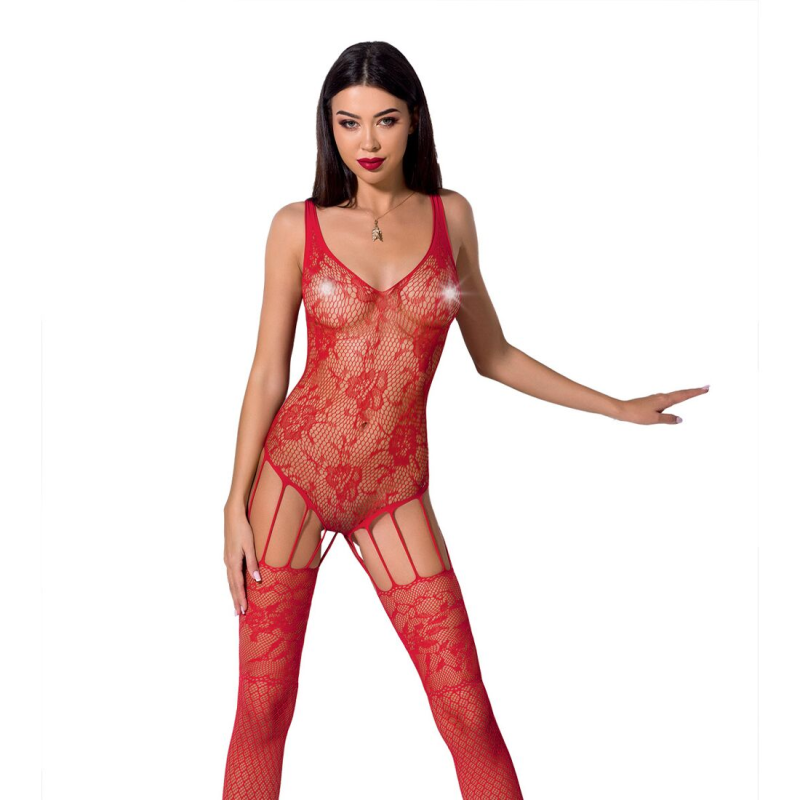 Ажурний бодистокинг з імітацією панчіх Passion BS074 red