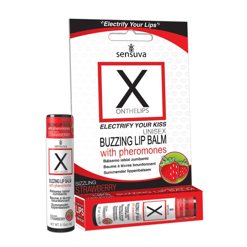 Стимулюючий бальзам для губ унісекс Sensuva – X on the Lips Strawberry з феромонами, полуниця