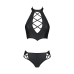 Комплект з екошкіри Passion Nancy Bikini, чорний, бра та трусики з імітацією шнурівки