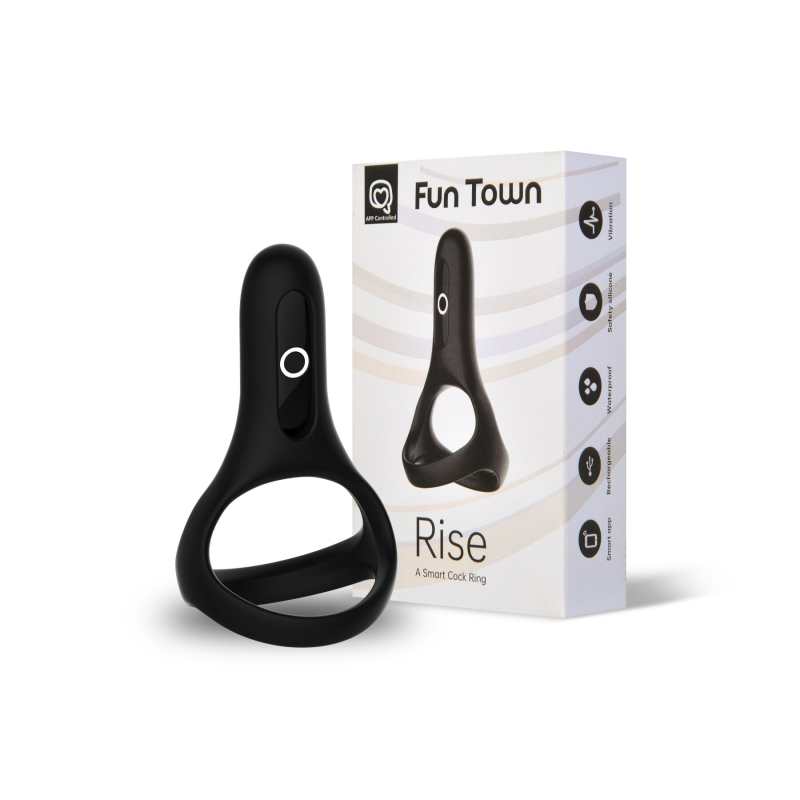 Подвійне ерекційне кільце Fun Town Rise Black з керуванням зі смартфона