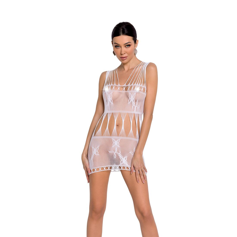 Бодистокинг мереживний з малюнком метеликів Passion BS090 white, one size