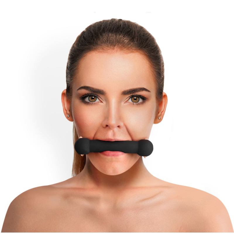 Кляп-палка на ремнях Art of Sex Gag Stick Silicon, чорний, натуральна шкіра