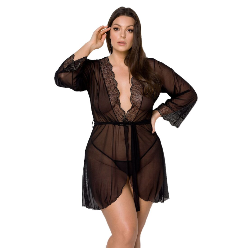 Пеньюар Passion Amberly Peignoir, чорний, розмір 4XL/5XL