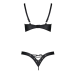 Комплект з екошкіри Passion Celine Bikini 4XL/5XL, чорний, відкритий бра та стрінги зі шнурівкою