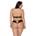 Комплект з екошкіри Passion Malwia Set with Open Bra, топ і трусики з люверсами, 6XL/7XL, чорний
