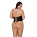 Боді з екошкіри Passion Nancy Body 4XL/5XL чорне з імітацією шнурівки та відкритим доступом