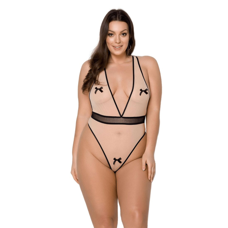 Боді Passion Viena Body 4XL/5XL, бежевий з чорним