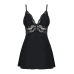 Сатиновий пеньюар з мереживом Obsessive 810-BAB-1 babydoll & thong, L/XL, чорний