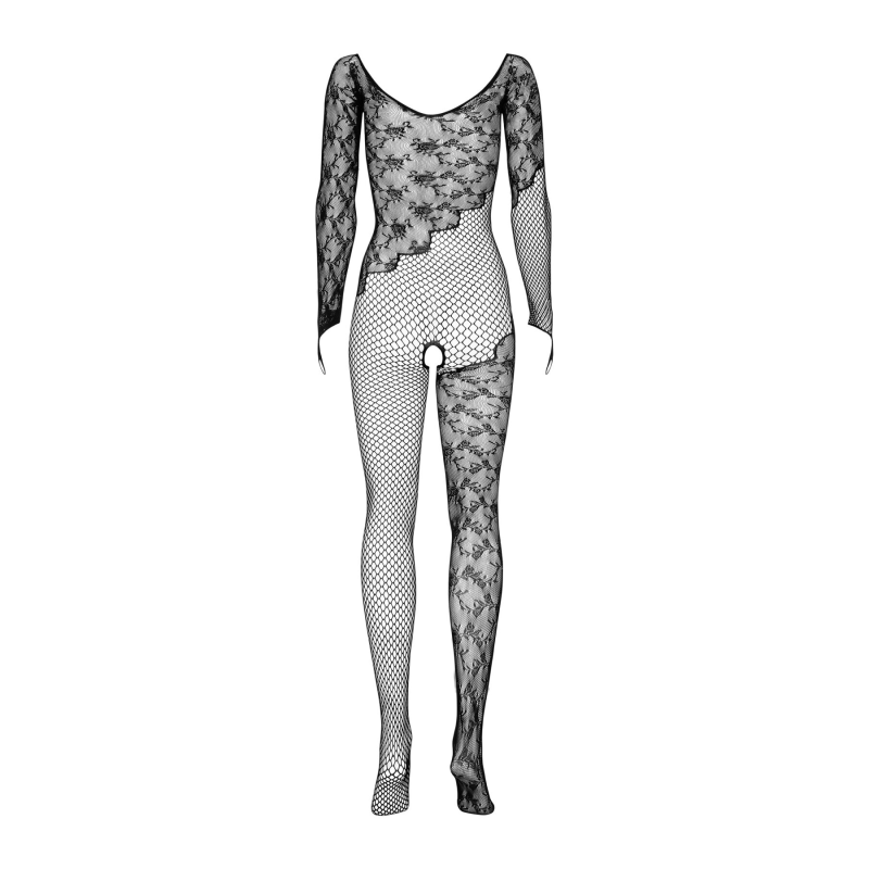 Бодистокинг Obsessive Bodystocking F210 з рукавами-мітенками, сітка та мереживо
