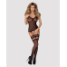 Бодистокінг Obsessive Bodystocking F214 чорний, імітація корсета і панчіх на підв'язках