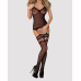 Бодистокінг Obsessive Bodystocking F214 чорний, імітація корсета і панчіх на підв'язках