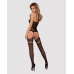 Бодистокінг Obsessive Bodystocking F214 чорний, імітація корсета і панчіх на підв'язках