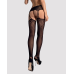 Панчохи-стокінги з рослинним візерунком Obsessive Garter stockings S206, чорні, імітація резинок
