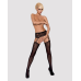 Панчохи-стокінги з рослинним візерунком Obsessive Garter stockings S206, чорні, імітація резинок