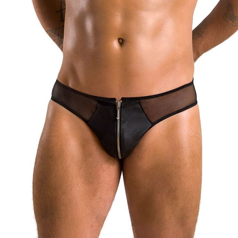Чоловічі сліпи на блискавці Passion Slip Timmy L/XL, чорні, екошкіра та сітка