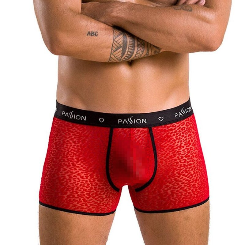 Чоловічі прозорі боксери Passion Short Parker з леопардовим принтом, сітка, розмір L/XL, червоні