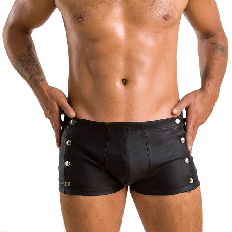Чоловічі шкіряні боксери з заклепками Passion Short David S/M Black