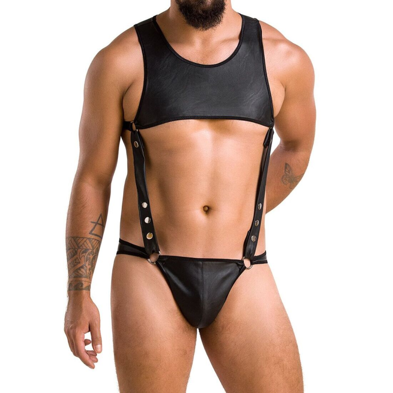 Чоловіче шкіряне боді Passion Adam 056 L/XL Black