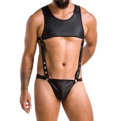 Чоловіче шкіряне боді Passion Adam 056 XXL/XXXL, чорне, із заклепками