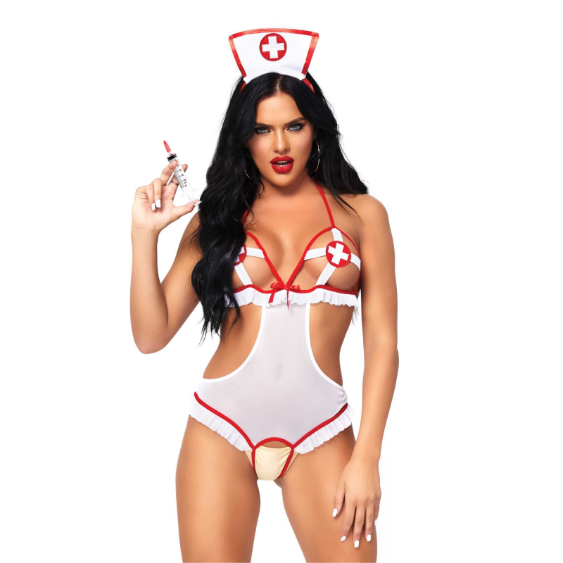 Костюм медсестри Leg Avenue Naughty Nurse, боді та шапочка, one size
