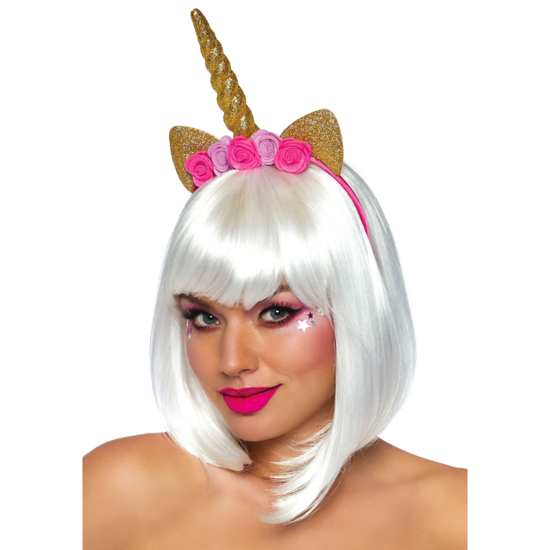 Обруч «Ріг єдинорога» з квітами Leg Avenue Golden Unicorn Flower Headband