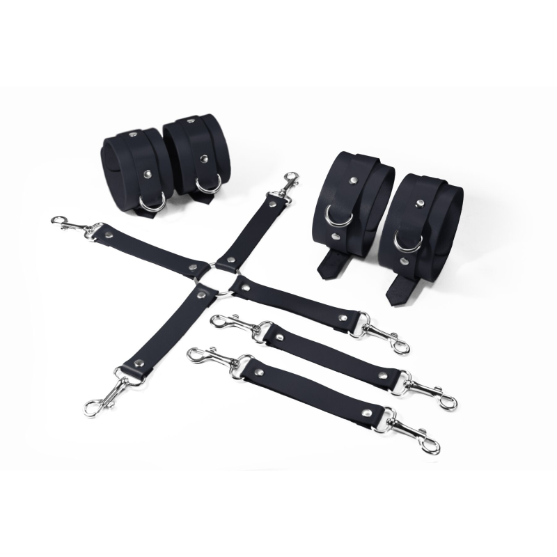 Набір для БДСМ Feral Feelings BDSM Kit 3: наручники, поножі, крестовина, чорний