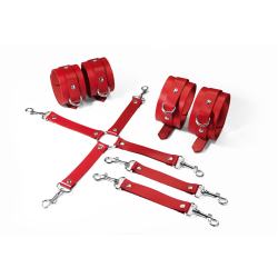 Набір для БДСМ Feral Feelings BDSM Kit 3 Red (наручники, поножі, крестовина)