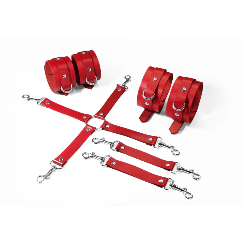 Набір для БДСМ Feral Feelings BDSM Kit 3 Red (наручники, поножі, крестовина)