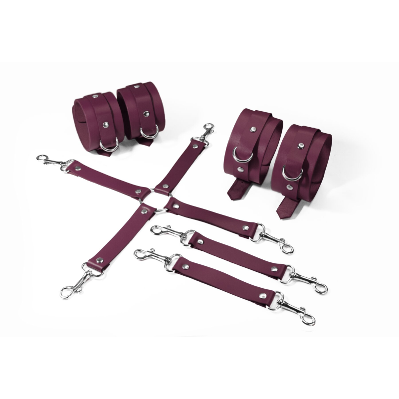 Набір для БДСМ Feral Feelings BDSM Kit 3 Burgundy (наручники, поножі, крестовина)